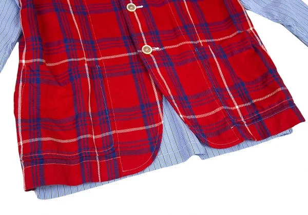 コムデギャルソン シャツCOMME des GARCONS SHIRT フロントチェック切替ストライプシャツジャケット 赤水色他S K-80189_007