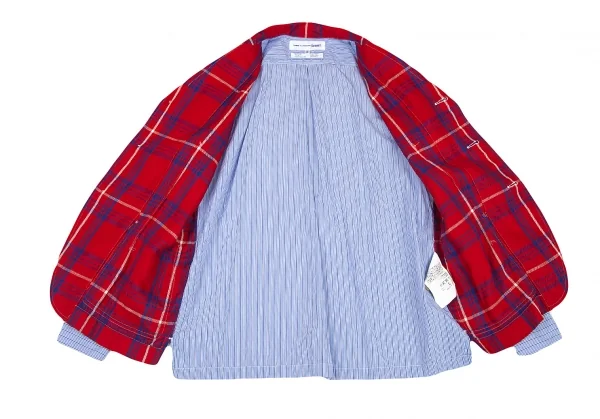 コムデギャルソン シャツCOMME des GARCONS SHIRT フロントチェック切替ストライプシャツジャケット 赤水色他S K-80189_009