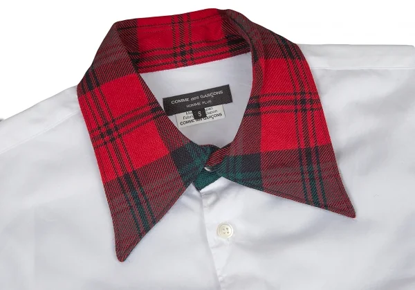 コムデギャルソン オムプリュスCOMME des GARCONS HOMME PLUS チェック逆クレリックシャツ 白赤S K-80190_003