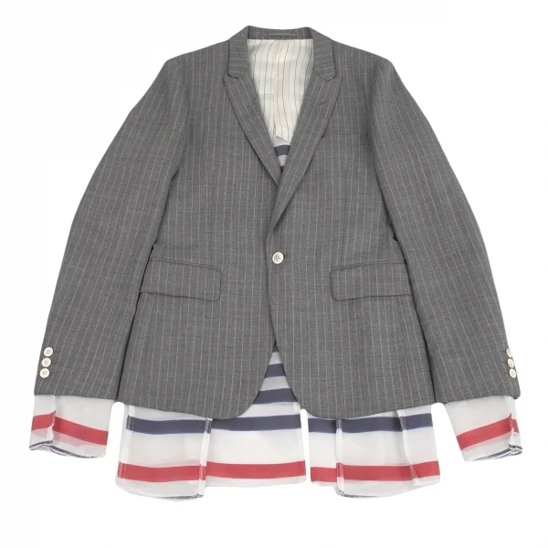 コムデギャルソン オムプリュスCOMME des GARCONS HOMME PLUS ボーダーメッシュレイヤードストライプジャケット グレーS K-80191_001