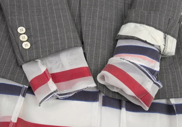 コムデギャルソン オムプリュスCOMME des GARCONS HOMME PLUS ボーダーメッシュレイヤードストライプジャケット グレーS K-80191_007