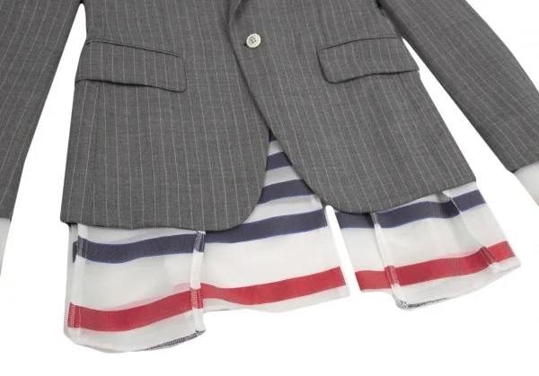 コムデギャルソン オムプリュスCOMME des GARCONS HOMME PLUS ボーダーメッシュレイヤードストライプジャケット グレーS K-80191_008