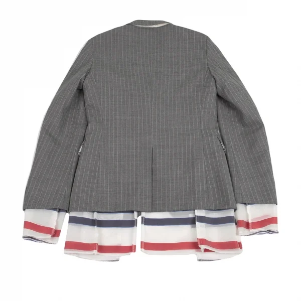 コムデギャルソン オムプリュスCOMME des GARCONS HOMME PLUS ボーダーメッシュレイヤードストライプジャケット グレーS K-80191_014