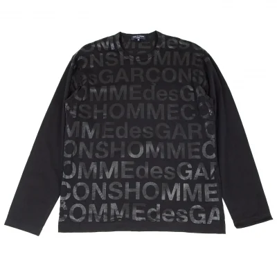 コムデギャルソン オムCOMME des GARCONS HOMME 製品染めフロントブランドロゴプリント長袖Tシャツ 黒