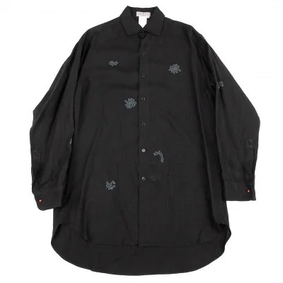 ヨウジヤマモト プールオムYohji Yamamoto POUR HOMME花弁刺繍リネンロング丈シャツ