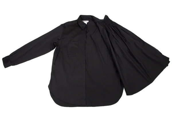ヨウジヤマモト プールオムYohji Yamamoto POUR HOMME 首プリーツ合わせコットンシャツ 黒3 K-80421_010