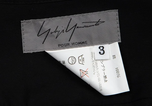 ヨウジヤマモト プールオムYohji Yamamoto POUR HOMME 首プリーツ合わせコットンシャツ 黒3 K-80421_019
