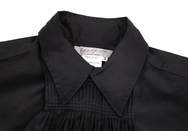 ヨウジヤマモト プールオムYohji Yamamoto POUR HOMME 首プリーツ合わせコットンシャツ 黒3 K-80421_003