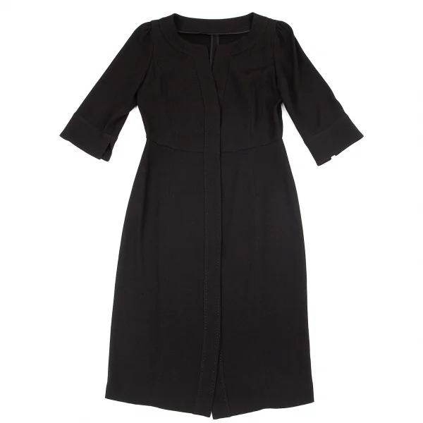 レキップヨシエイナバL'EQUIPE YOSHIE INABA アムンゼン七分袖ノーカラーワンピース 黒38 K-80453_002