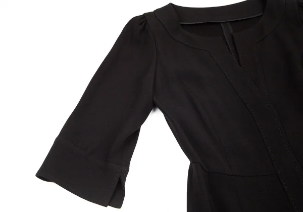 レキップヨシエイナバL'EQUIPE YOSHIE INABA アムンゼン七分袖ノーカラーワンピース 黒38 K-80453_004