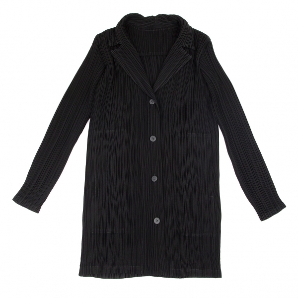 イッセイミヤケISSEY MIYAKE プリーツ4Bロングジャケット 黒3
