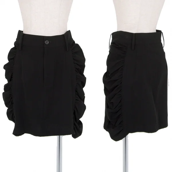 リミフゥLIMI feu ウールコットンギャバサイドギャザー切替ミニスカート 黒S K-80605_001