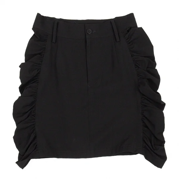 リミフゥLIMI feu ウールコットンギャバサイドギャザー切替ミニスカート 黒S K-80605_002