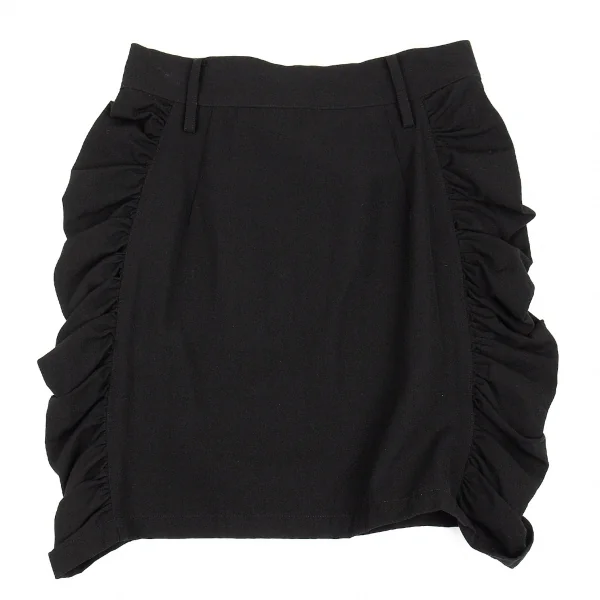 リミフゥLIMI feu ウールコットンギャバサイドギャザー切替ミニスカート 黒S K-80605_009