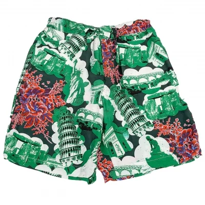 コムデギャルソン オムプリュスCOMME des GARCONS HOMME PLUS グラフィックプリントシルクハーフパンツ 白緑他