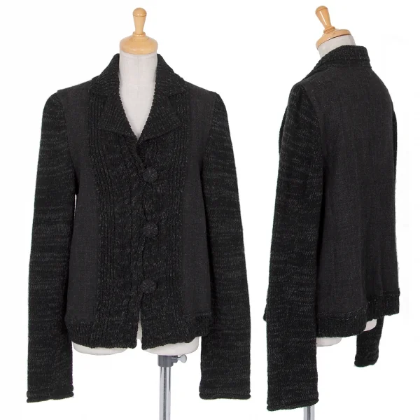イッセイミヤケ ハートISSEY MIYAKE HaaT ウールニット切り替えジャケット チャコール2 K-80677_001