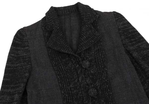 イッセイミヤケ ハートISSEY MIYAKE HaaT ウールニット切り替えジャケット チャコール2 K-80677_003