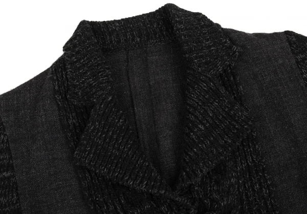 イッセイミヤケ ハートISSEY MIYAKE HaaT ウールニット切り替えジャケット チャコール2 K-80677_004