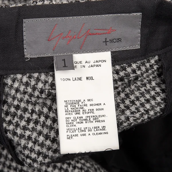 ヨウジヤマモト ノアールYohji Yamamoto NOIR ウール千鳥柄サイドシンチテーパードパンツ 白黒1 K-80685_013
