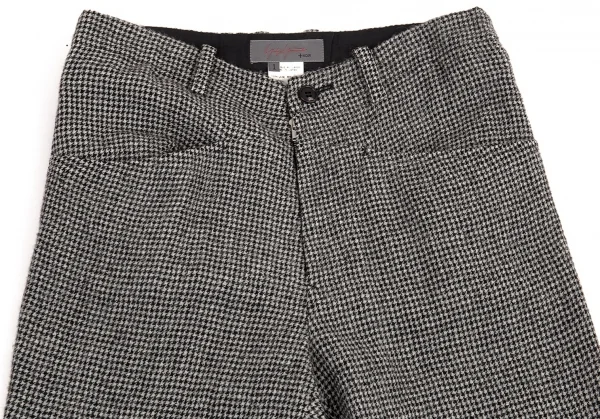 ヨウジヤマモト ノアールYohji Yamamoto NOIR ウール千鳥柄サイドシンチテーパードパンツ 白黒1 K-80685_002