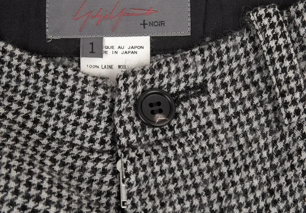 ヨウジヤマモト ノアールYohji Yamamoto NOIR ウール千鳥柄サイドシンチテーパードパンツ 白黒1 K-80685_003