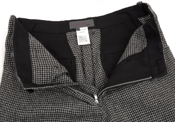 ヨウジヤマモト ノアールYohji Yamamoto NOIR ウール千鳥柄サイドシンチテーパードパンツ 白黒1 K-80685_004