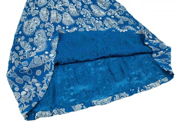 イッセイミヤケ ミーISSEY MIYAKE me ペイズリーフロッキープリント切替プリーツノースリーブワンピース 青F K-80779_007