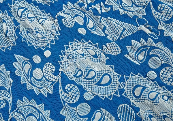 イッセイミヤケ ミーISSEY MIYAKE me ペイズリーフロッキープリント切替プリーツノースリーブワンピース 青F K-80779_009