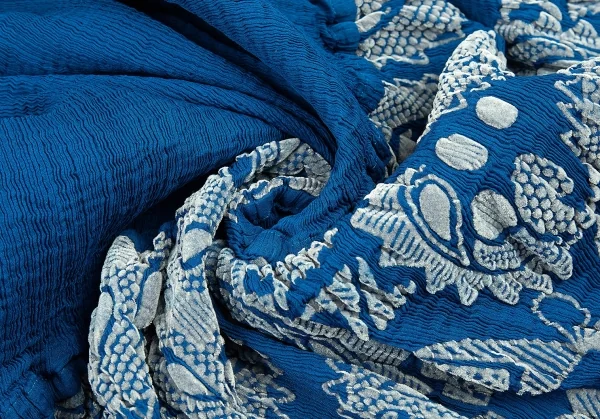 イッセイミヤケ ミーISSEY MIYAKE me ペイズリーフロッキープリント切替プリーツノースリーブワンピース 青F K-80779_010