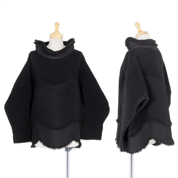 イッセイミヤケISSEY MIYAKE 波プリーツフリンジレイヤードハイネックニット 黒2 K-80784_001