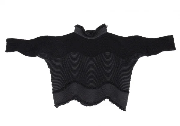 イッセイミヤケISSEY MIYAKE 波プリーツフリンジレイヤードハイネックニット 黒2 K-80784_002