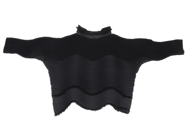 イッセイミヤケISSEY MIYAKE 波プリーツフリンジレイヤードハイネックニット 黒2 K-80784_010