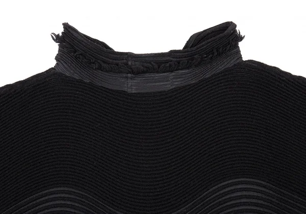 イッセイミヤケISSEY MIYAKE 波プリーツフリンジレイヤードハイネックニット 黒2 K-80784_011