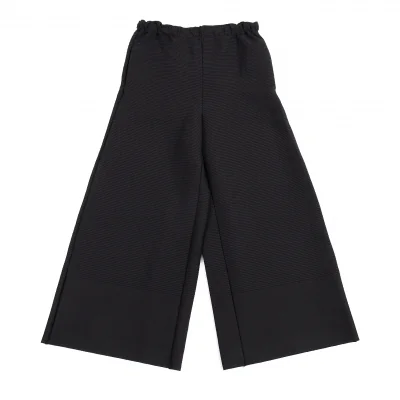 イッセイミヤケISSEY MIYAKE ボーダーリブ切替ワイドパンツ 黒1