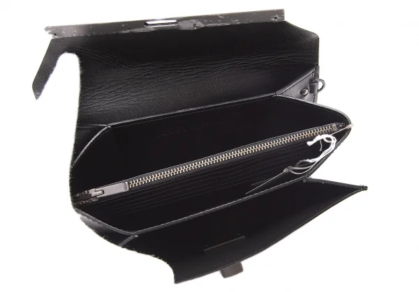 イッセイミヤケISSEY MIYAKE GUSTON ガストン ジオメトリックラインプリントレザーポーチ 黒ライトブルー他 K-80801_008