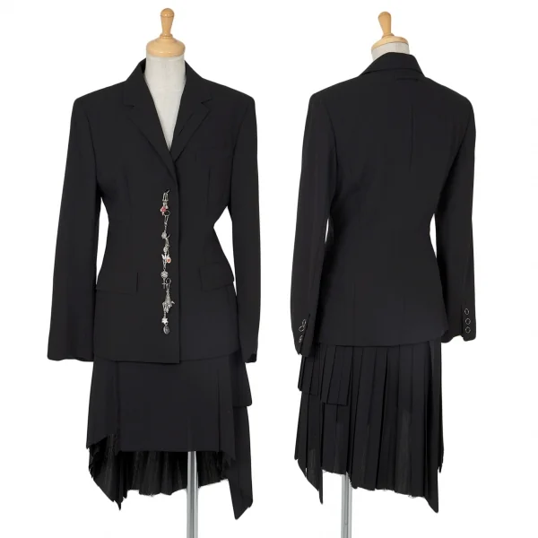 ジャンポールゴルチエ ファムJean Paul GAULTIER FEMME ウールプリーツラップスカート 黒40 K-80883_011