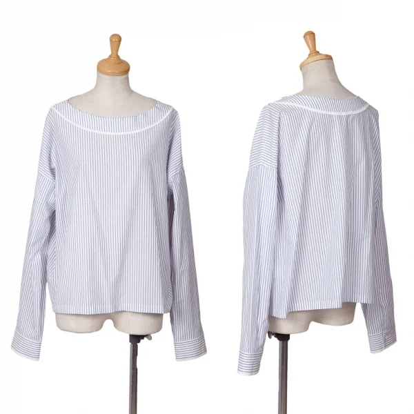 ワイズY's ストライプネック裁ち切りブラウス 白水色2 K-81002_001