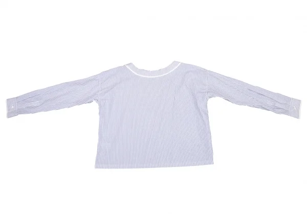 ワイズY's ストライプネック裁ち切りブラウス 白水色2 K-81002_011