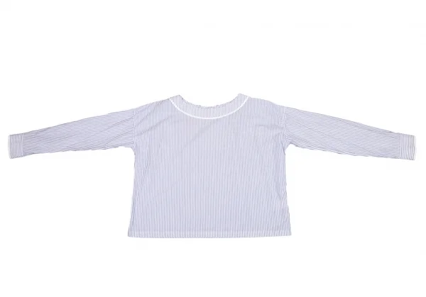 ワイズY's ストライプネック裁ち切りブラウス 白水色2 K-81002_002