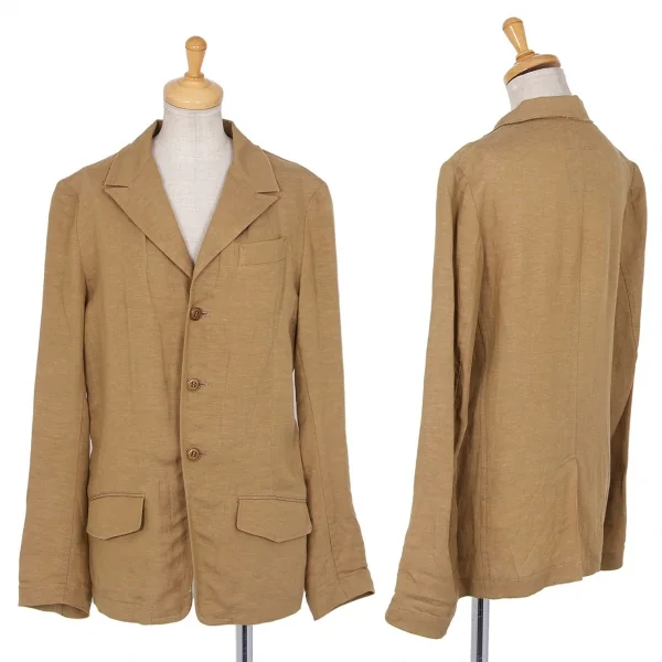 ワイズY's テンセルリネン裁ち切りカラーテーラードジャケット モカ2 K-81013_001