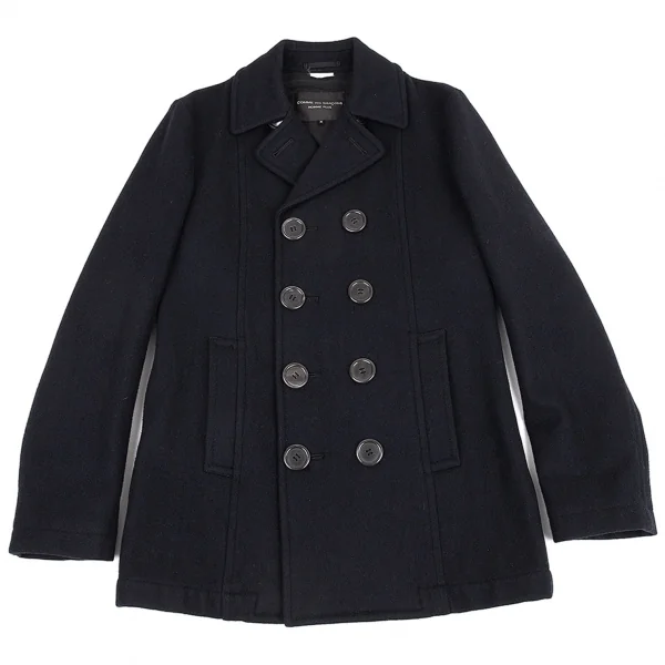 コムデギャルソン オムプリュスCOMME des GARCONS HOMME PLUS メルトンウールダブルブレストハーフコート 紺M K-81026_001