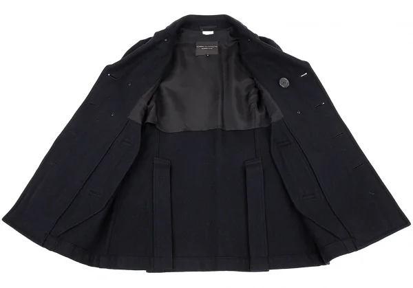 コムデギャルソン オムプリュスCOMME des GARCONS HOMME PLUS メルトンウールダブルブレストハーフコート 紺M K-81026_011