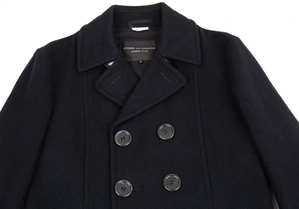 コムデギャルソン オムプリュスCOMME des GARCONS HOMME PLUS メルトンウールダブルブレストハーフコート 紺M K-81026_002