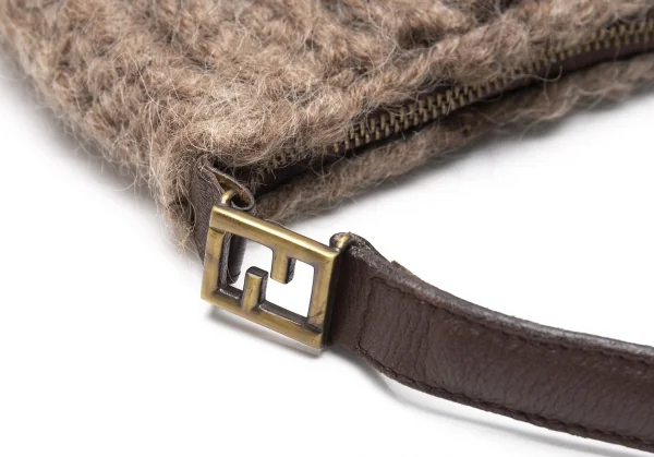 フェンディFENDI ニットレザーショルダーバッグ 茶 K-81085_010