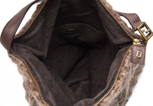 フェンディFENDI ニットレザーショルダーバッグ 茶 K-81085_011