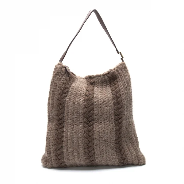 フェンディFENDI ニットレザーショルダーバッグ 茶 K-81085_002