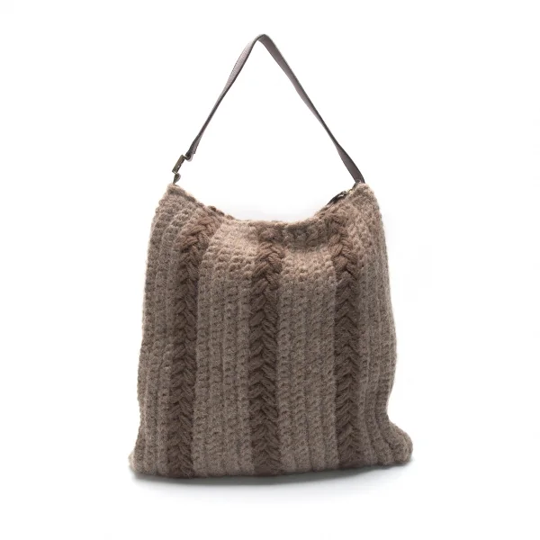 フェンディFENDI ニットレザーショルダーバッグ 茶 K-81085_004