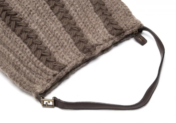 フェンディFENDI ニットレザーショルダーバッグ 茶 K-81085_008