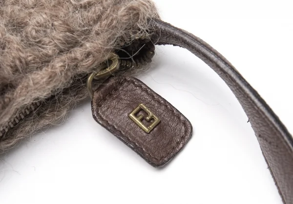 フェンディFENDI ニットレザーショルダーバッグ 茶 K-81085_009
