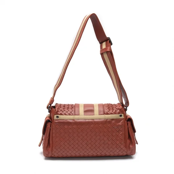 ボッテガヴェネタBOTTEGA VENETA イントレチャートショルダーバッグ コンパクトミラー付 茶 キャメル K-81087_004